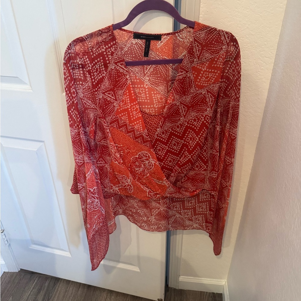 Bcbgmaxazria Red Patterned Blouse - image 1